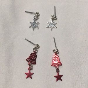 Snowflakes and bells Christmas earring pair